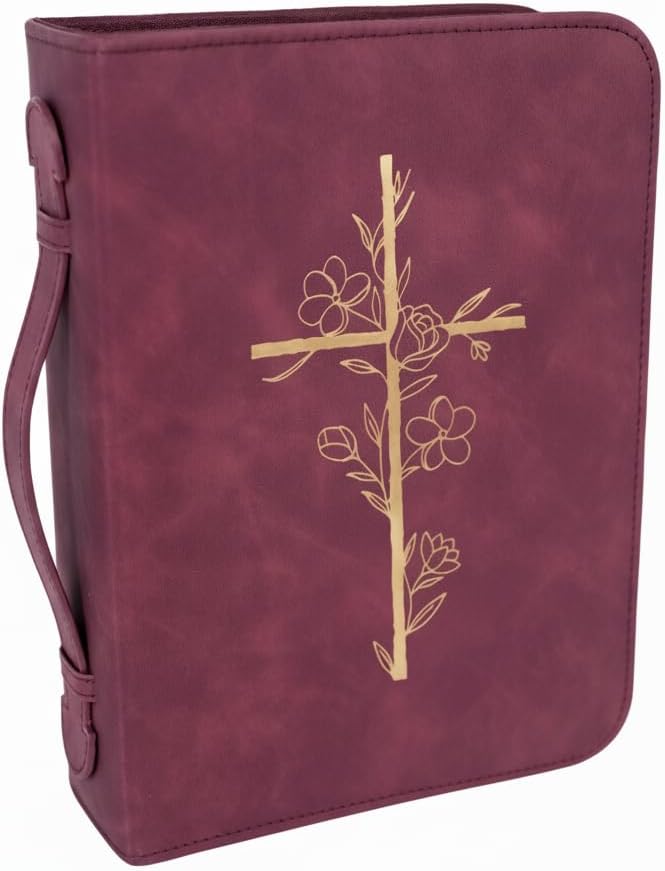 LANDORA & LEAF Bible Cover Case for Women - Minimalist Design Debossed Bible Case, Large Bible Covers for Women – Bible Accessories (Burgundy Gold Cross) - Image 1